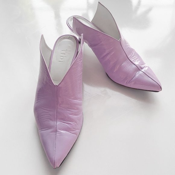 *SOLD* Tibi Jase Crinkled Patent Leather Lavender Purple Kitten Heel Mule - Picture 6 of 9